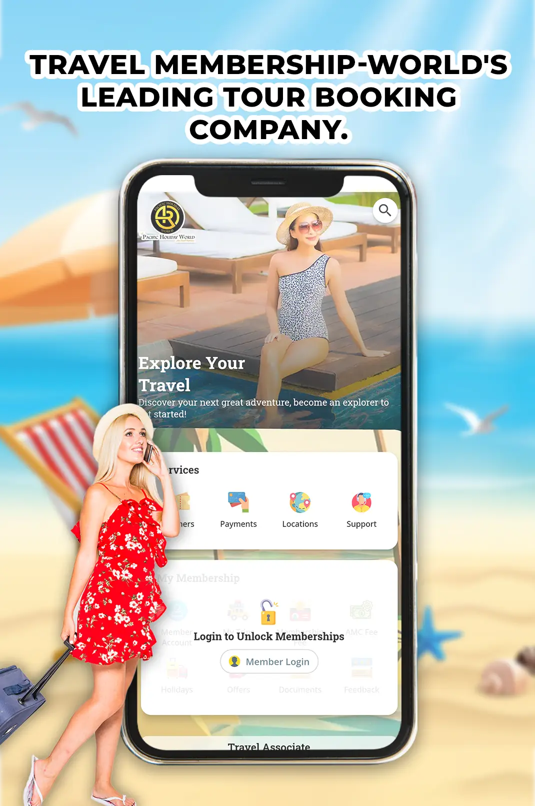 Pacific Holiday World Mobile App Interface